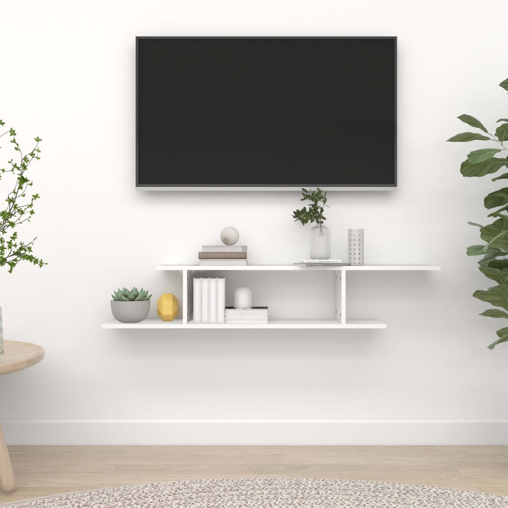 vidaXL Nástenná TV polica, biela 125x18x23 cm, kompozitné drevo
