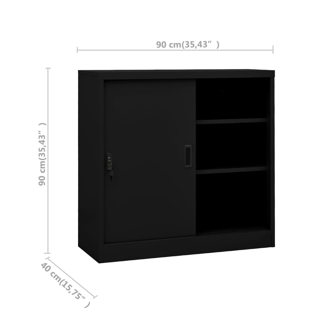 vidaXL Kancelárska skriňa s posuvnými dverami čierna 90x40x90 cm oceľ