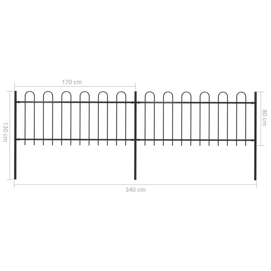vidaXL Záhradný plot s oblúkovým zakončením, oceľ 3,4x0,8 m, čierny