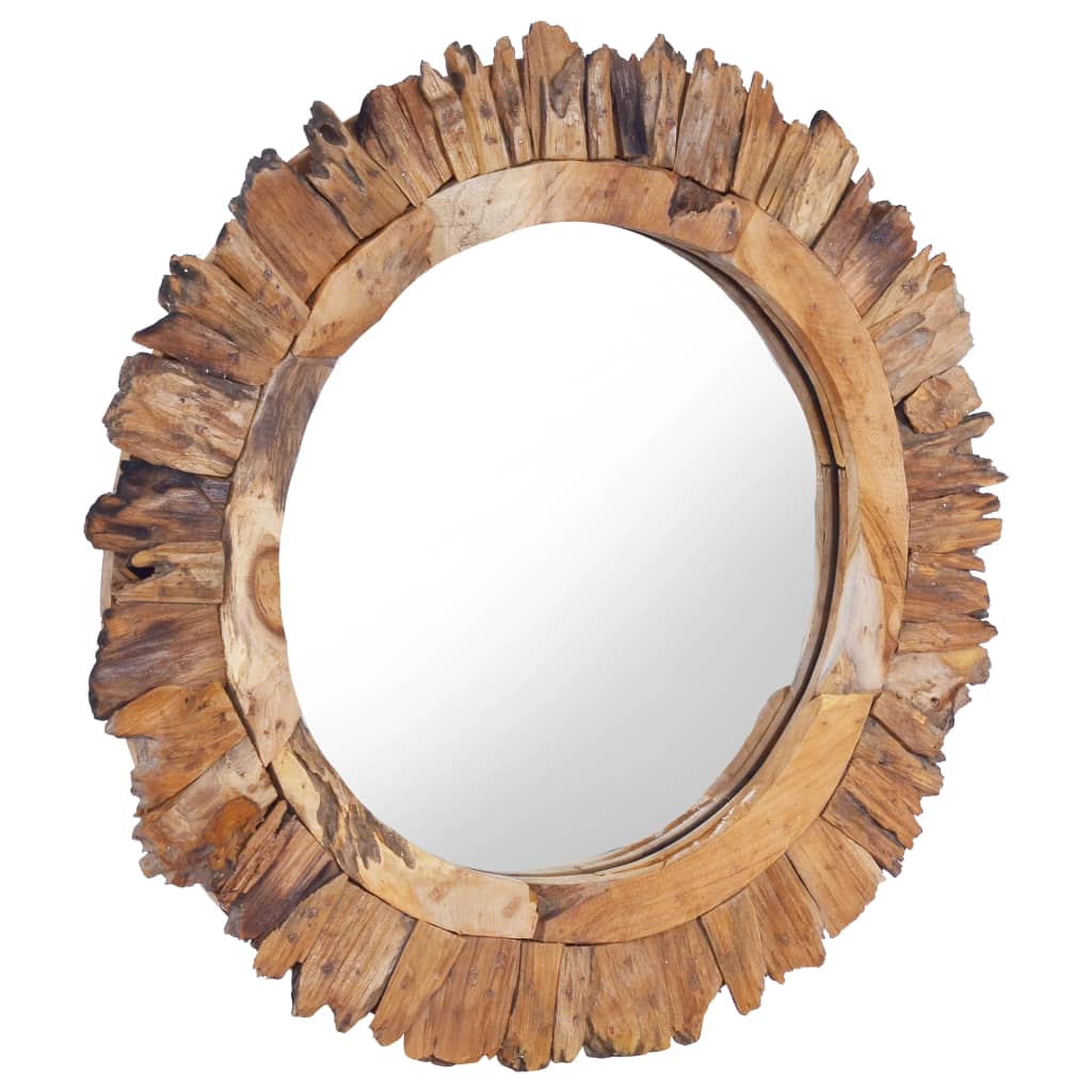 vidaXL Nástenné zrkadlo 60 cm okrúhle teakové drevo