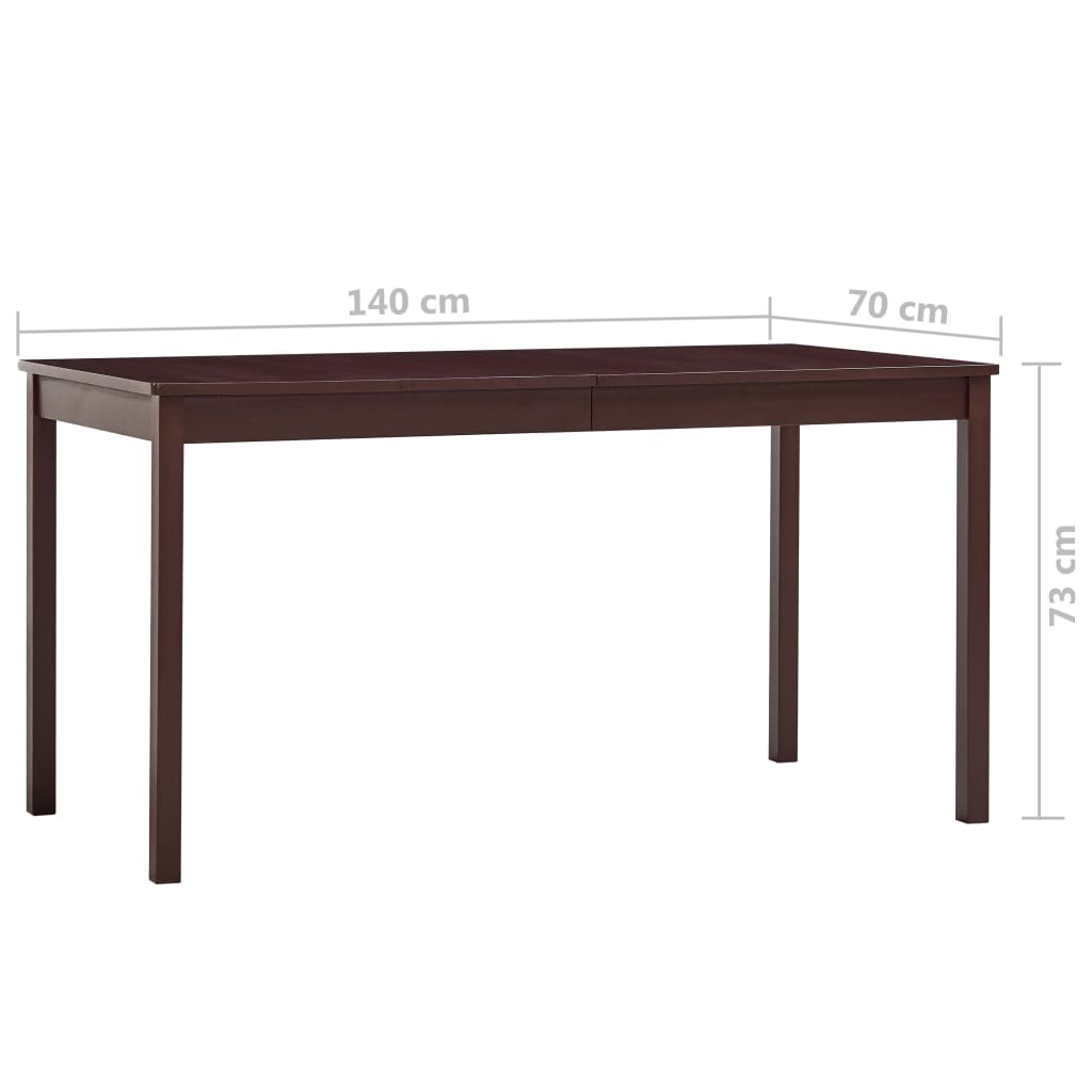 vidaXL Jedálenský stôl, tmavohnedý 140x70x73 cm, borovicové drevo