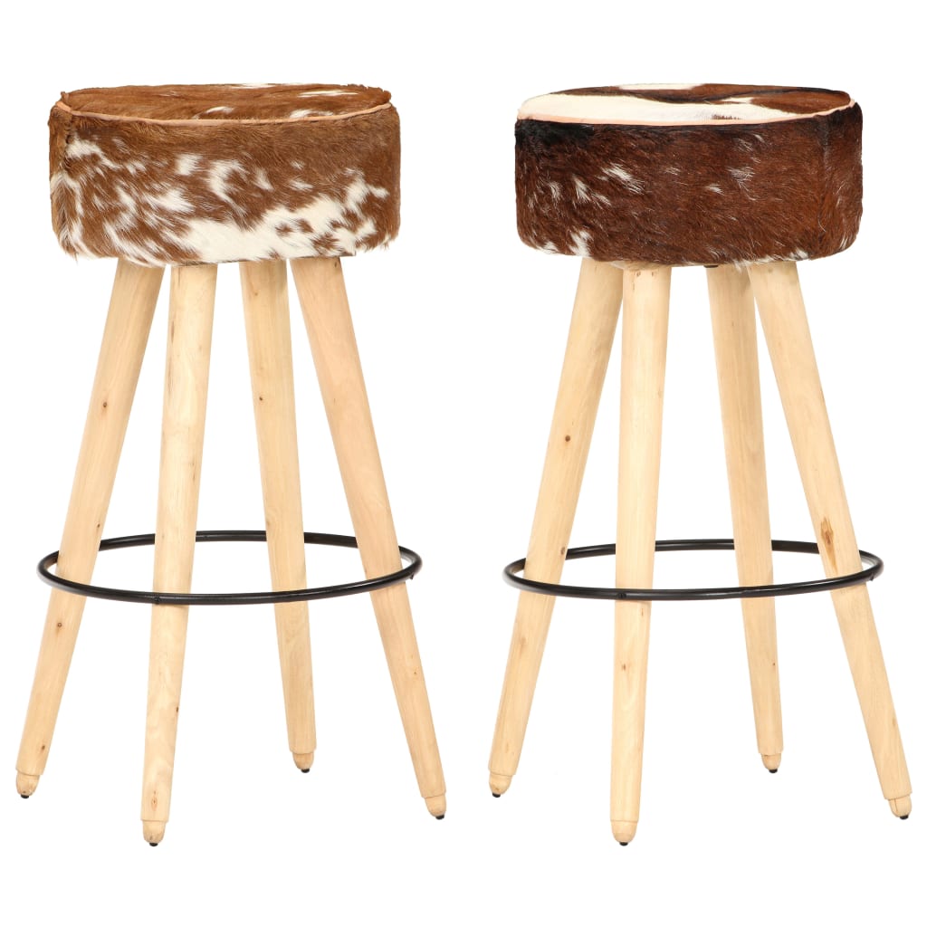 vidaXL Barové stoličky 2 ks hnedé hrubé mangové drevo a pravá koža