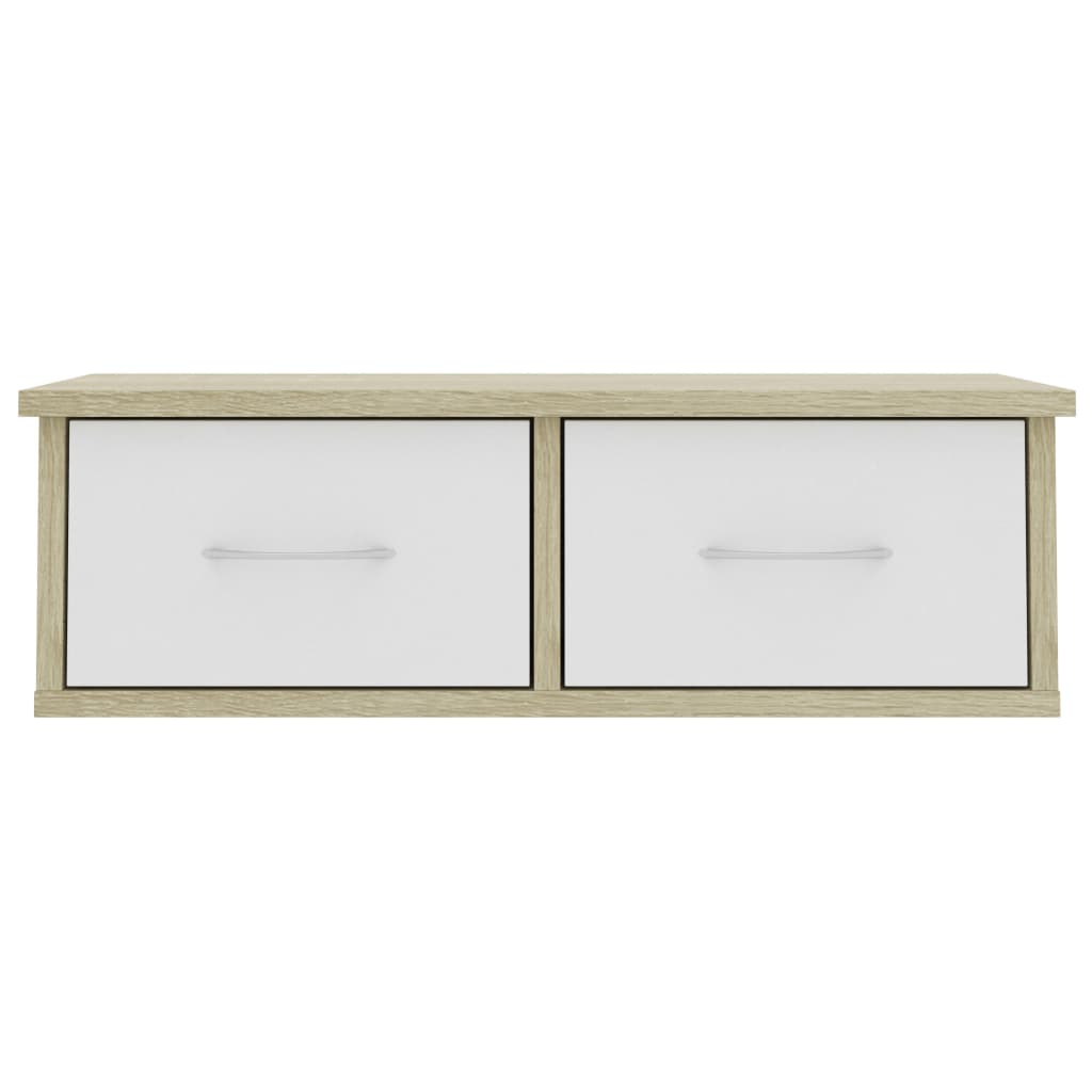vidaXL Nástenná polica so zásuvkami, biela a dub sonoma 60x26x18,5 cm