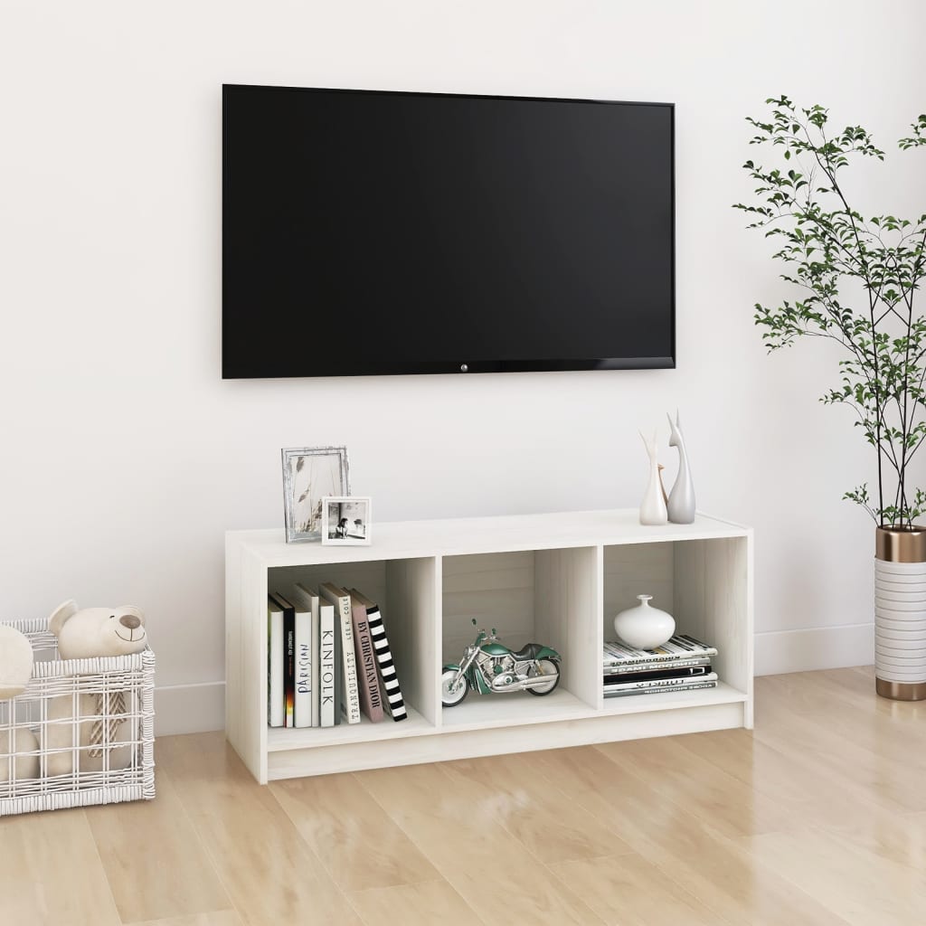 vidaXL TV skrinka biela 104x33x41 cm borovicový masív