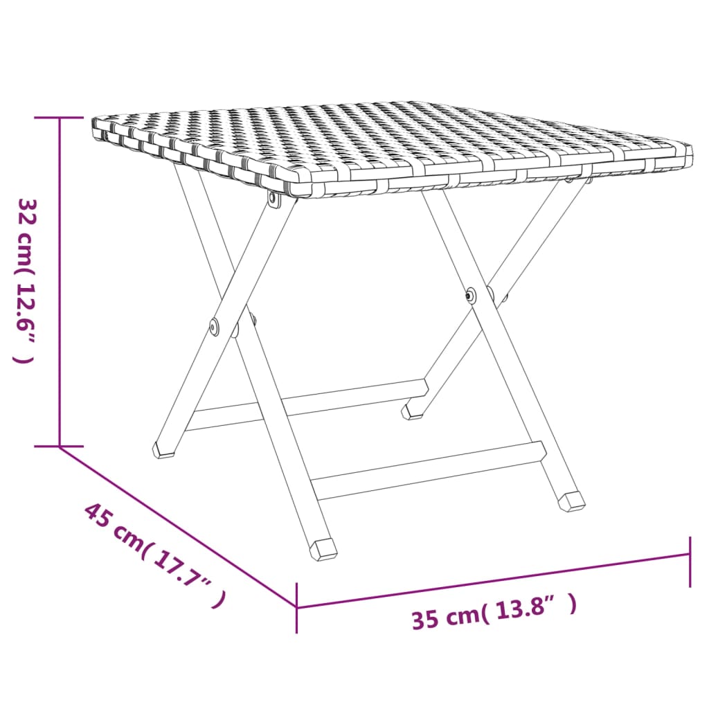 vidaXL Skladací stôl hnedý 45x35x32 cm polyratan