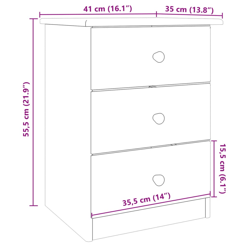 vidaXL Nočný stolík ALTA biely 41x35x55,5 cm masívna borovica