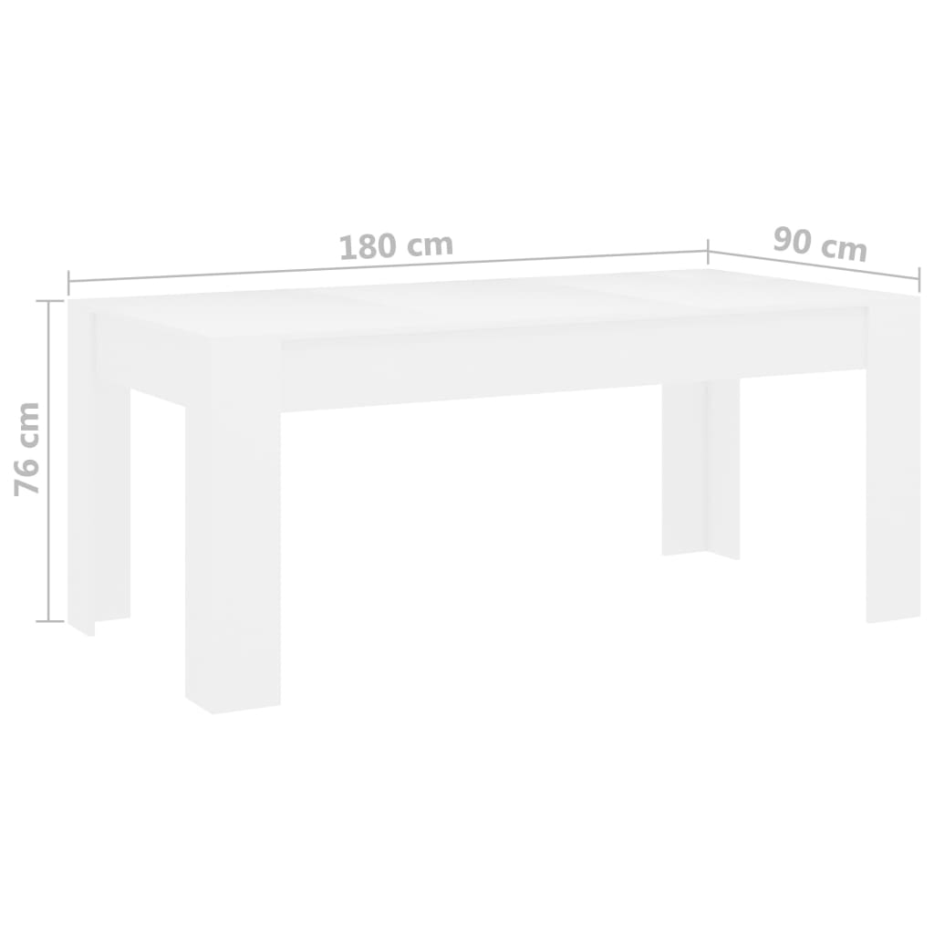 vidaXL Jedálenský stôl, biely 180x90x76 cm, drevotrieska