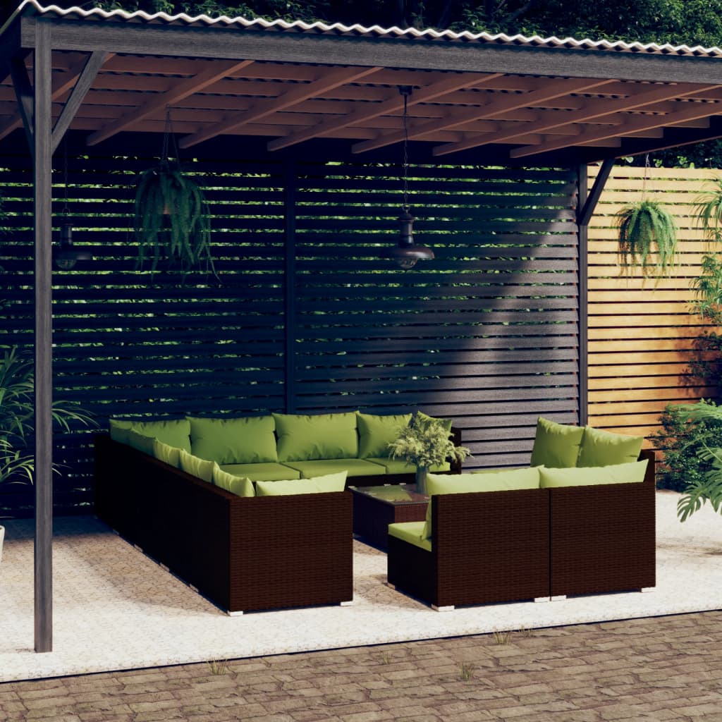 vidaXL 13-dielna záhradná sedacia súprava s vankúšmi hnedá polyratan