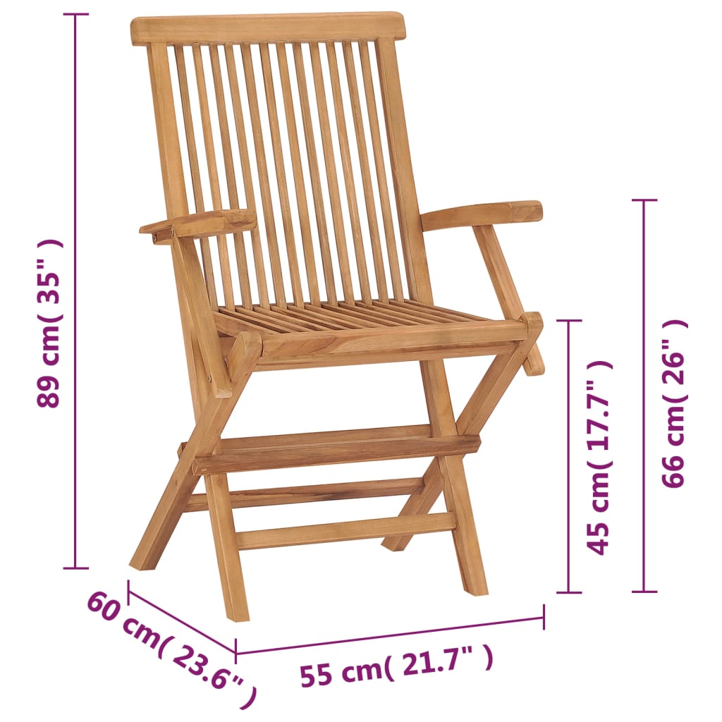 vidaXL Skladacie záhradné stoličky 2 ks, tíkový masív