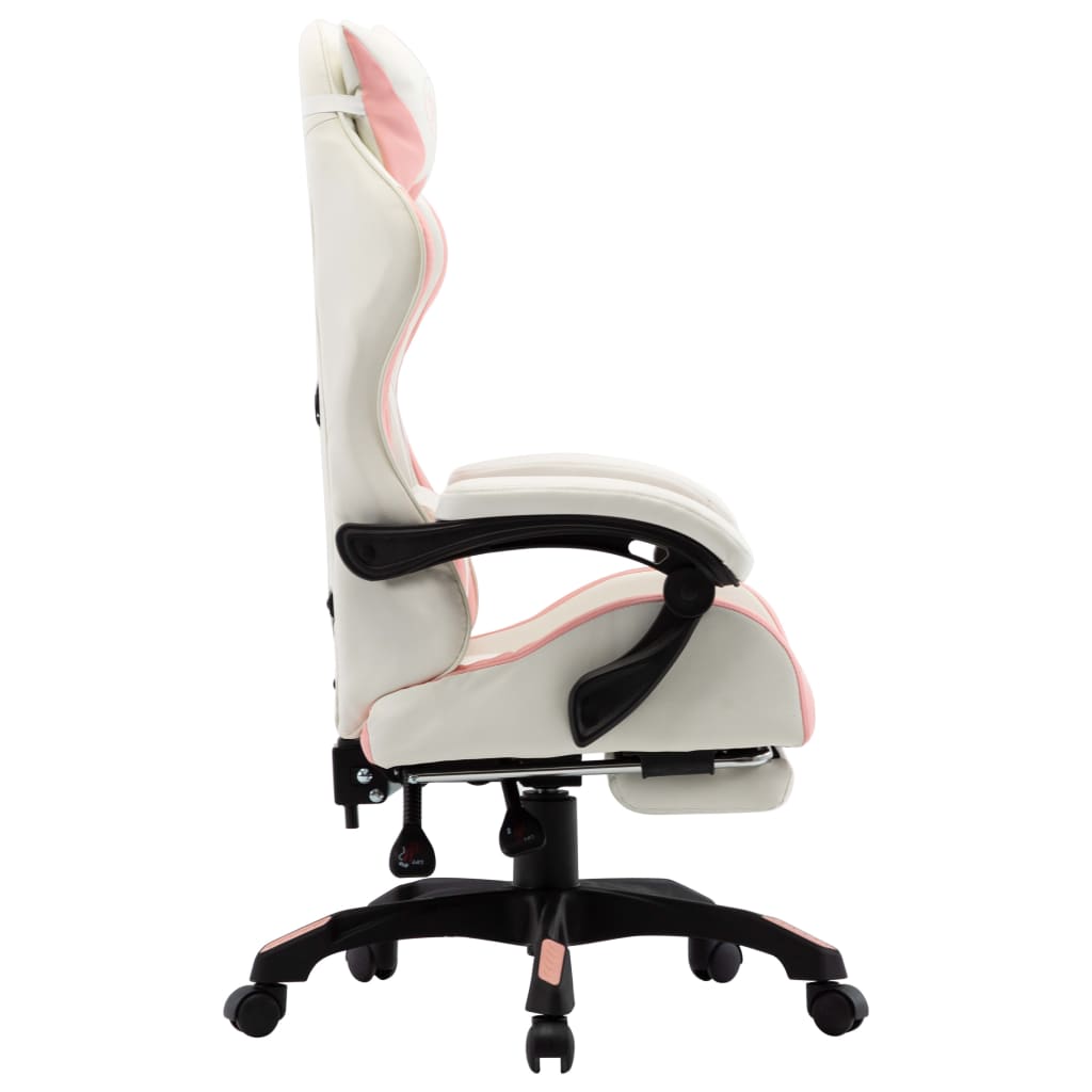 vidaXL Herná stolička s opierkou na nohy, ružovo biela, umelá koža