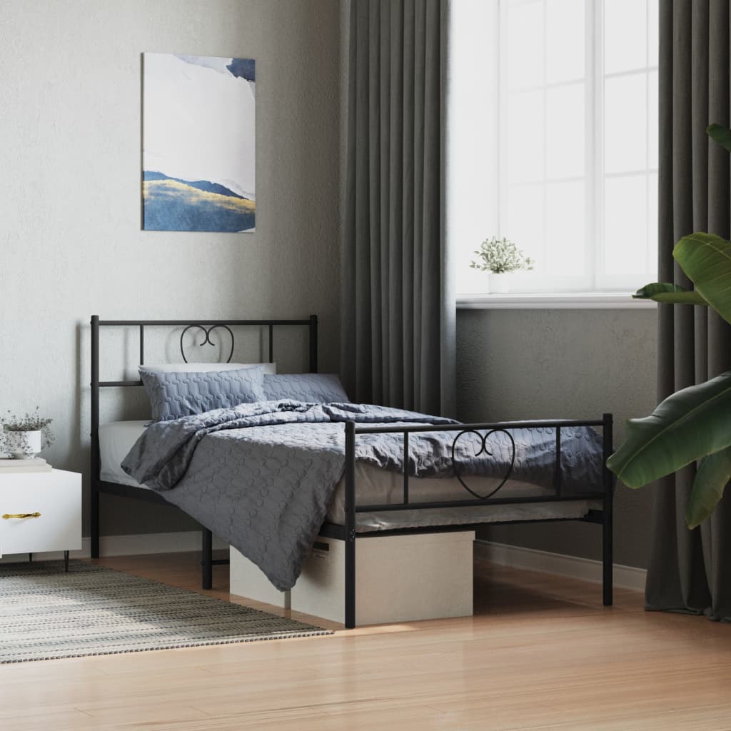 vidaXL Kovový rám postele s čelom a podnožkou čierny 75x190 cm