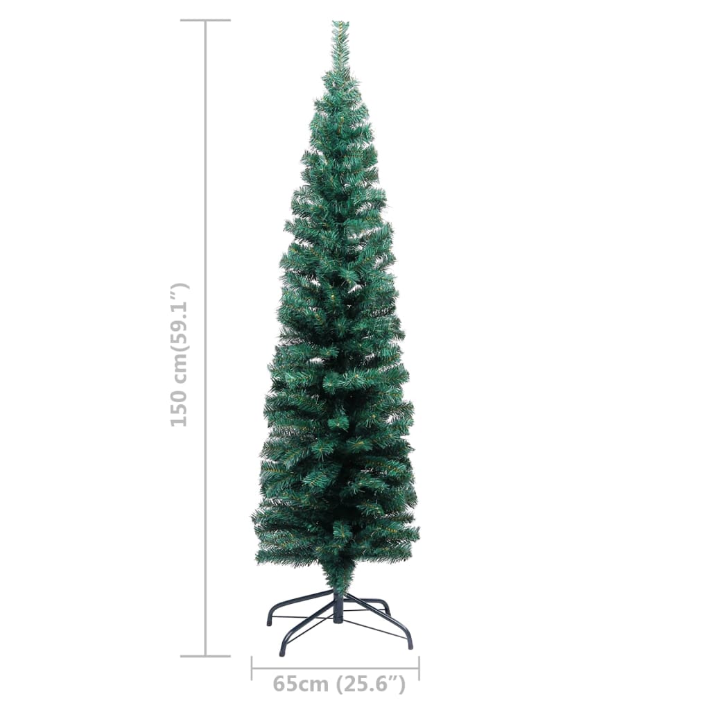 vidaXL Úzky osvetlený umelý vianočný stromček s guľami, zelený 150 cm