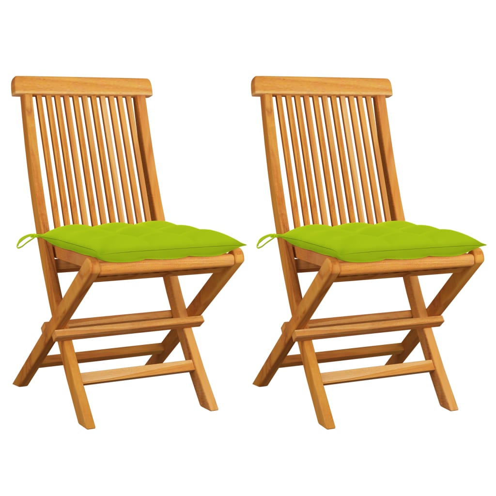 vidaXL Záhradné stoličky so žiarivo zelenými podložkami 2 ks tíkový masív