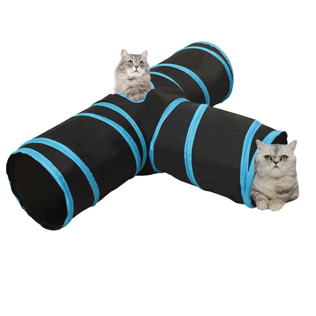 vidaXL Tunel pre mačky 3-cestný čierno-modrý 90 cm polyester
