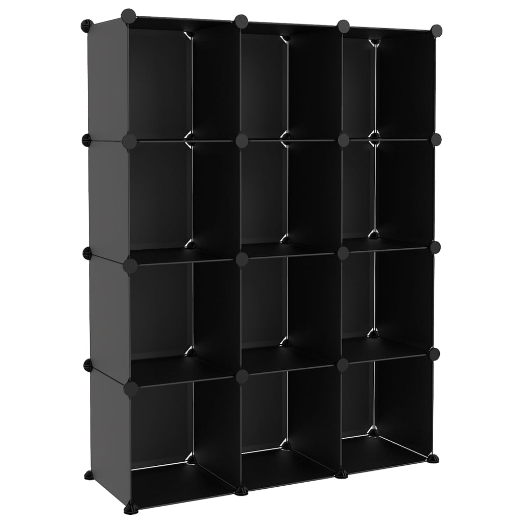 vidaXL Organizér v tvare úložných kociek s 12 kockami čierny PP