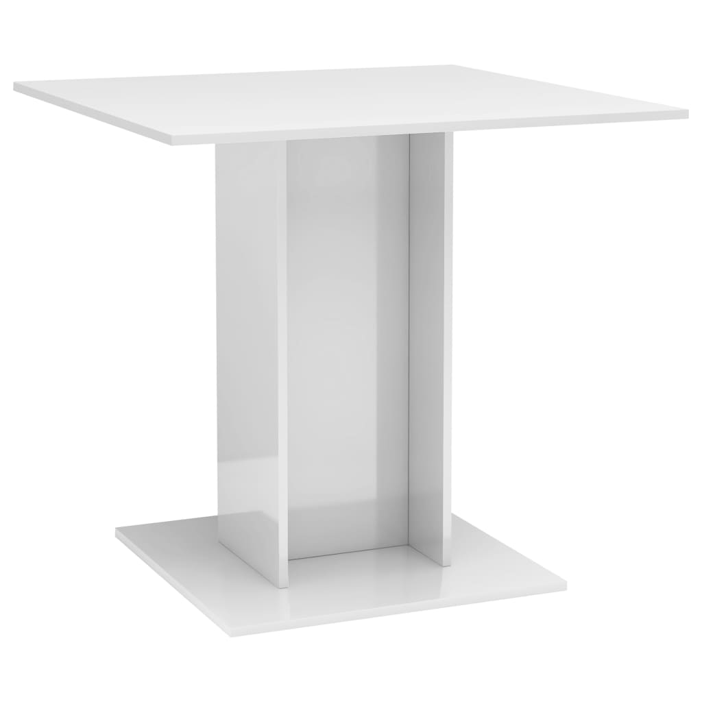 vidaXL Jedálenský stôl, lesklý biely 80x80x75 cm, kompozitné drevo