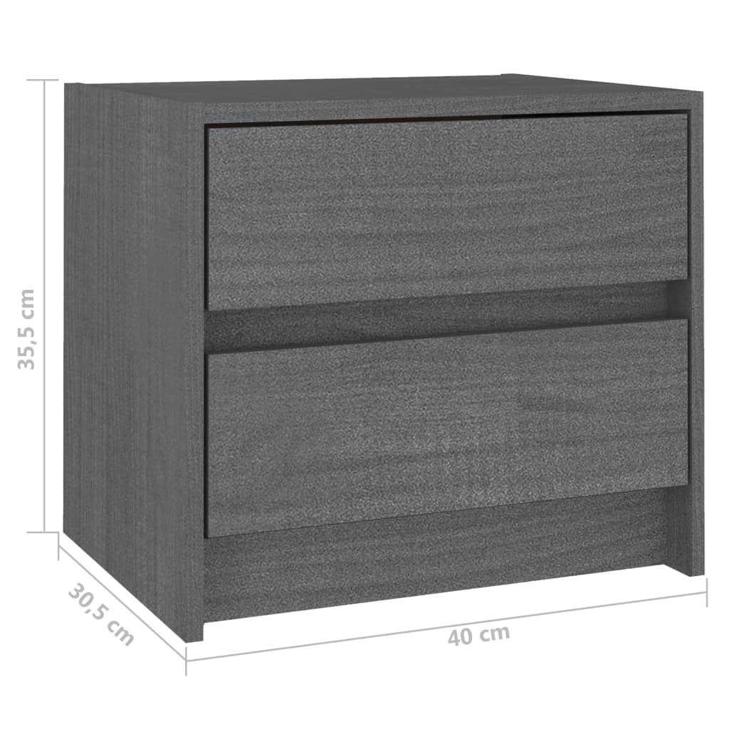 vidaXL Nočné stolíky 2 ks sivé 40x30,5x35,5 cm borovicový masív