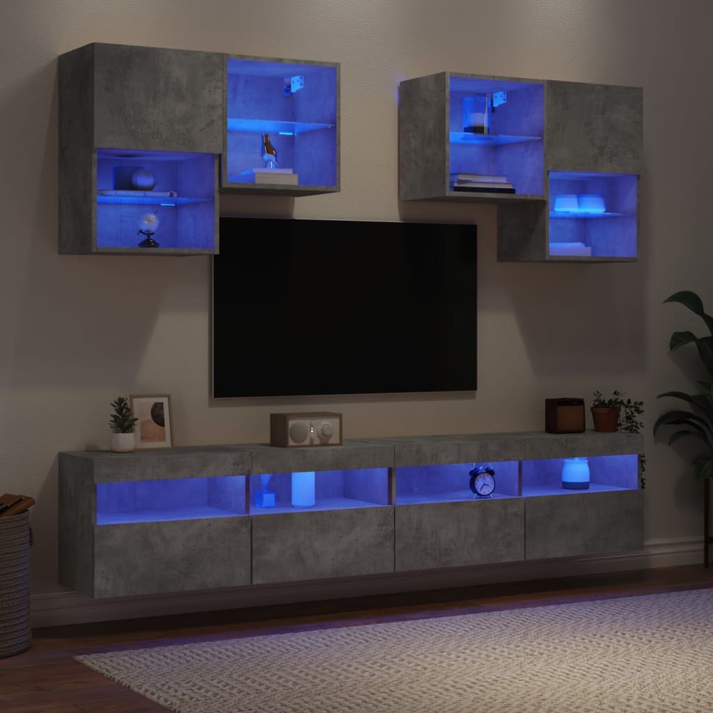 vidaXL 6-dielna súprava TV nástenných skriniek s LED betónovosivá