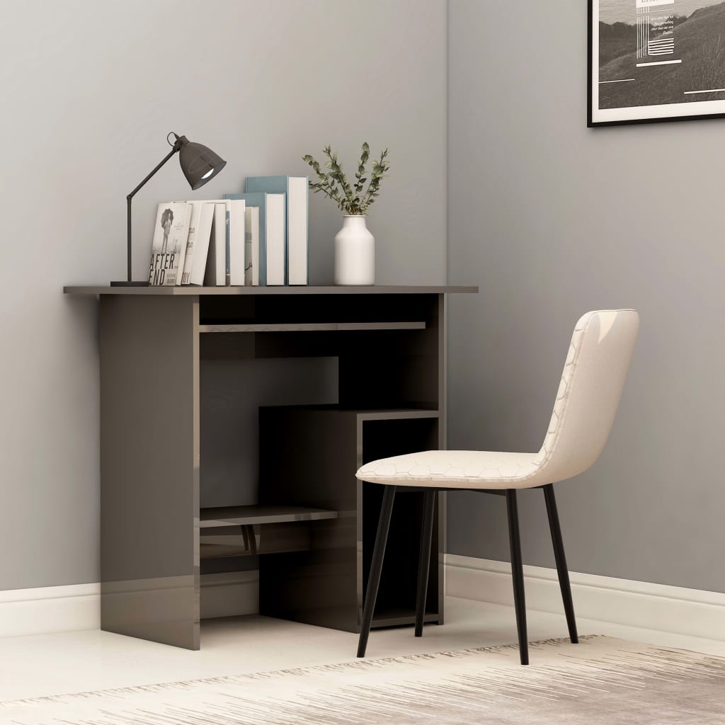 vidaXL Písací stôl, lesklý sivý 80x45x74 cm, drevotrieska