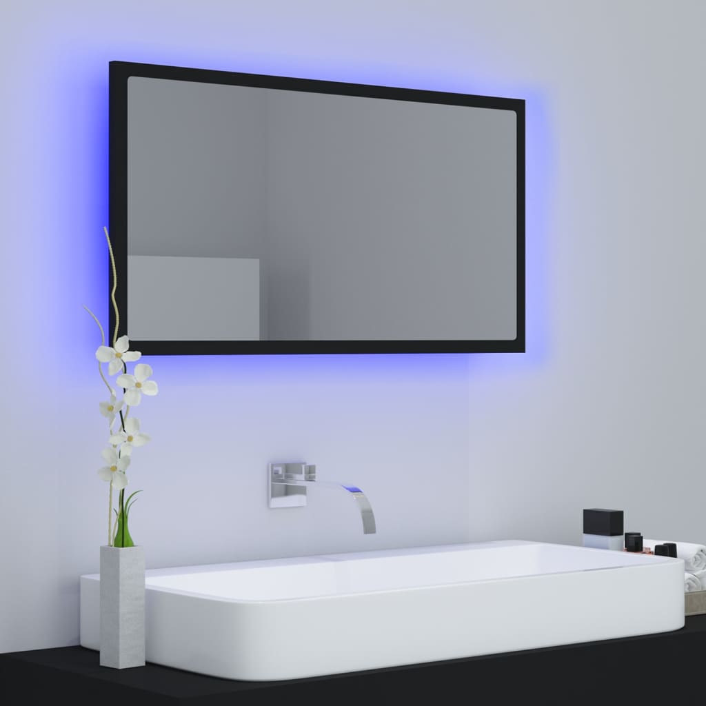 vidaXL Kúpeľňové LED zrkadlo čierne 80x8,5x37 cm akryl