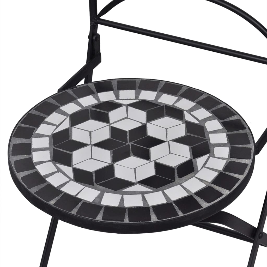 vidaXL 3-dielna mozaiková bistro súprava, keramika, čierno biela