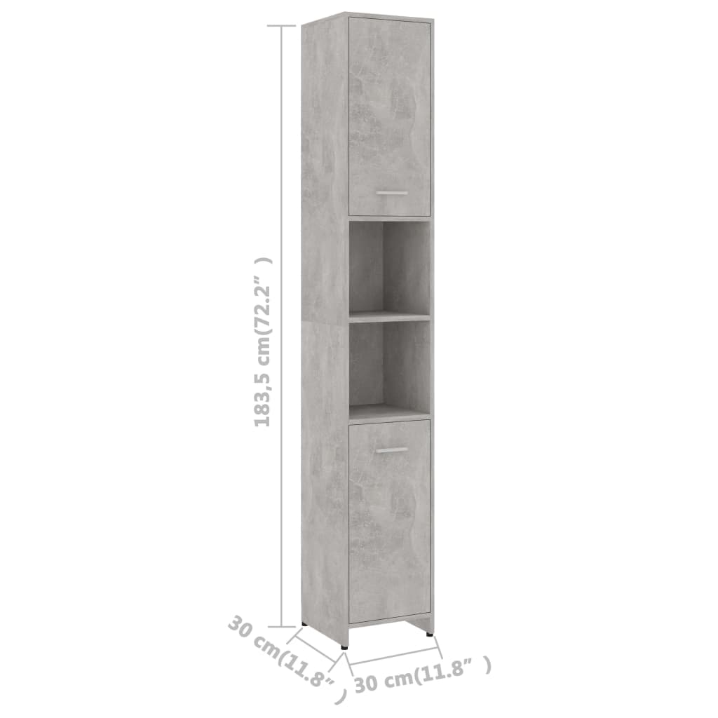vidaXL Skrinka do kúpeľne, betónová 30x30x183,5 cm, kompozitné drevo