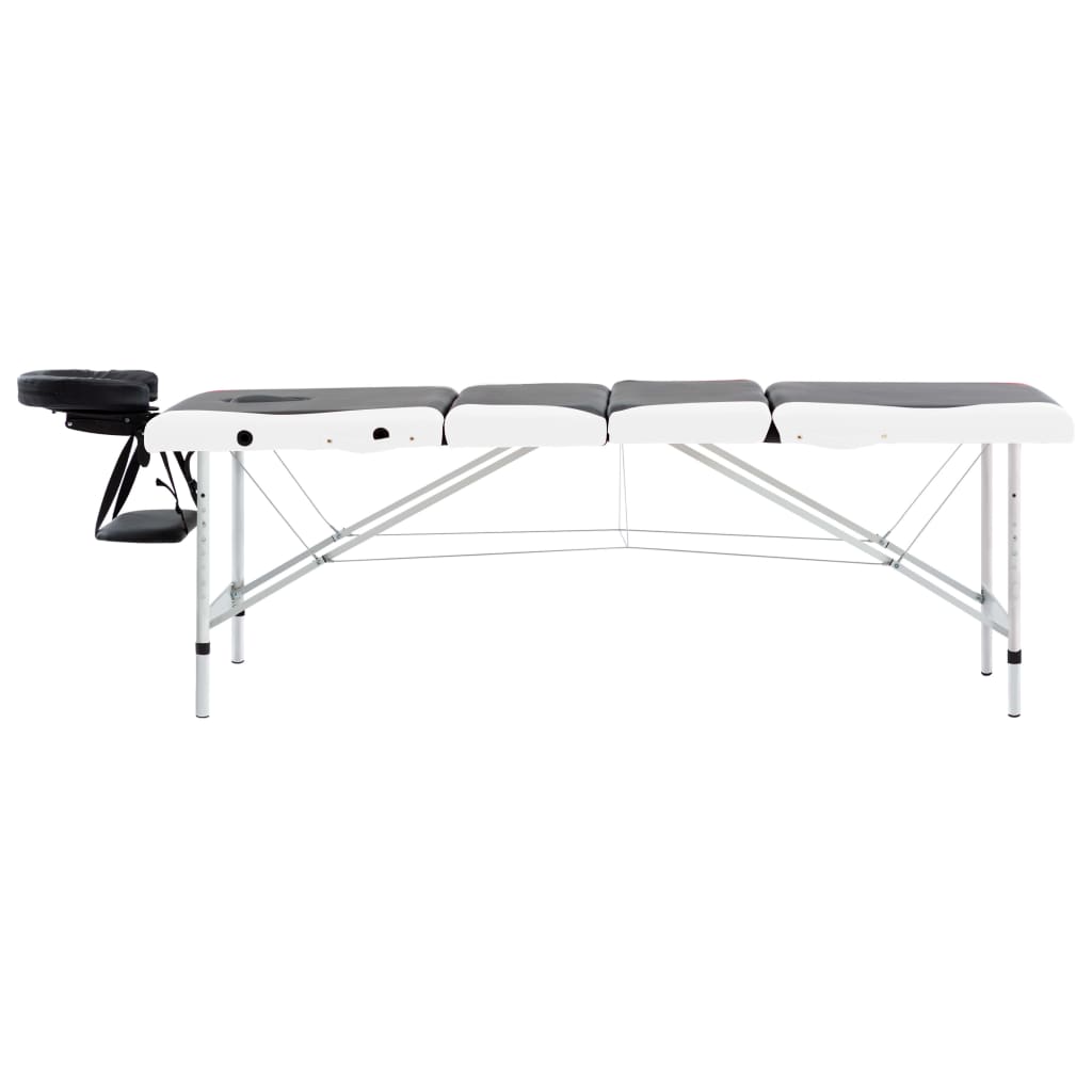 vidaXL Skladací masážny stôl, 4 zóny, hliník, čierno biely