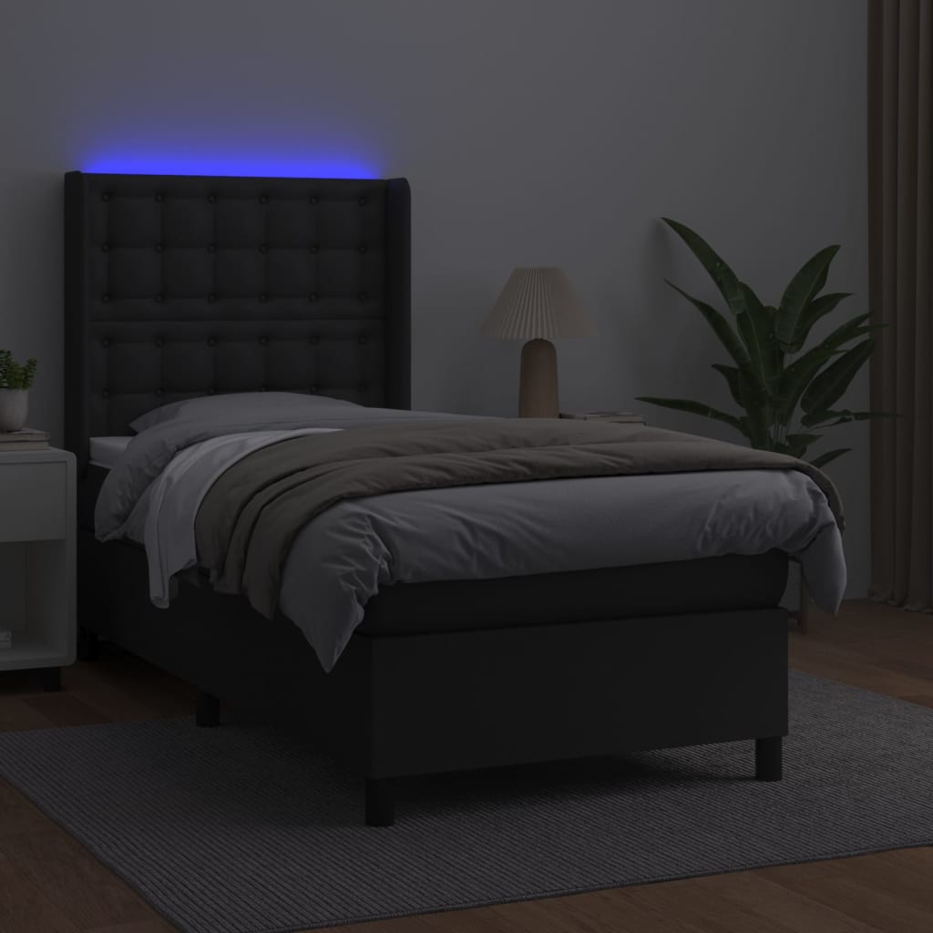 vidaXL Boxspring posteľ s matracom a LED čierna 100x200 cm umelá koža