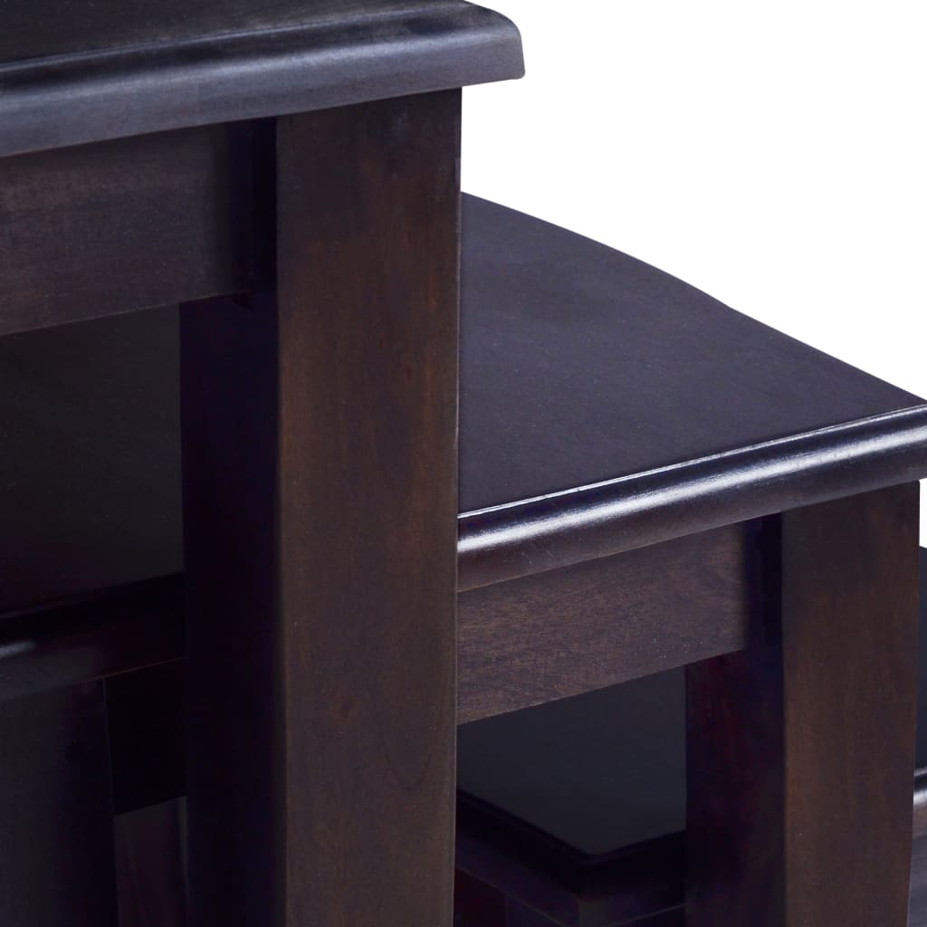 vidaXL Stohovateľné príručné stolíky 3 ks, čierne, mahagónový masív