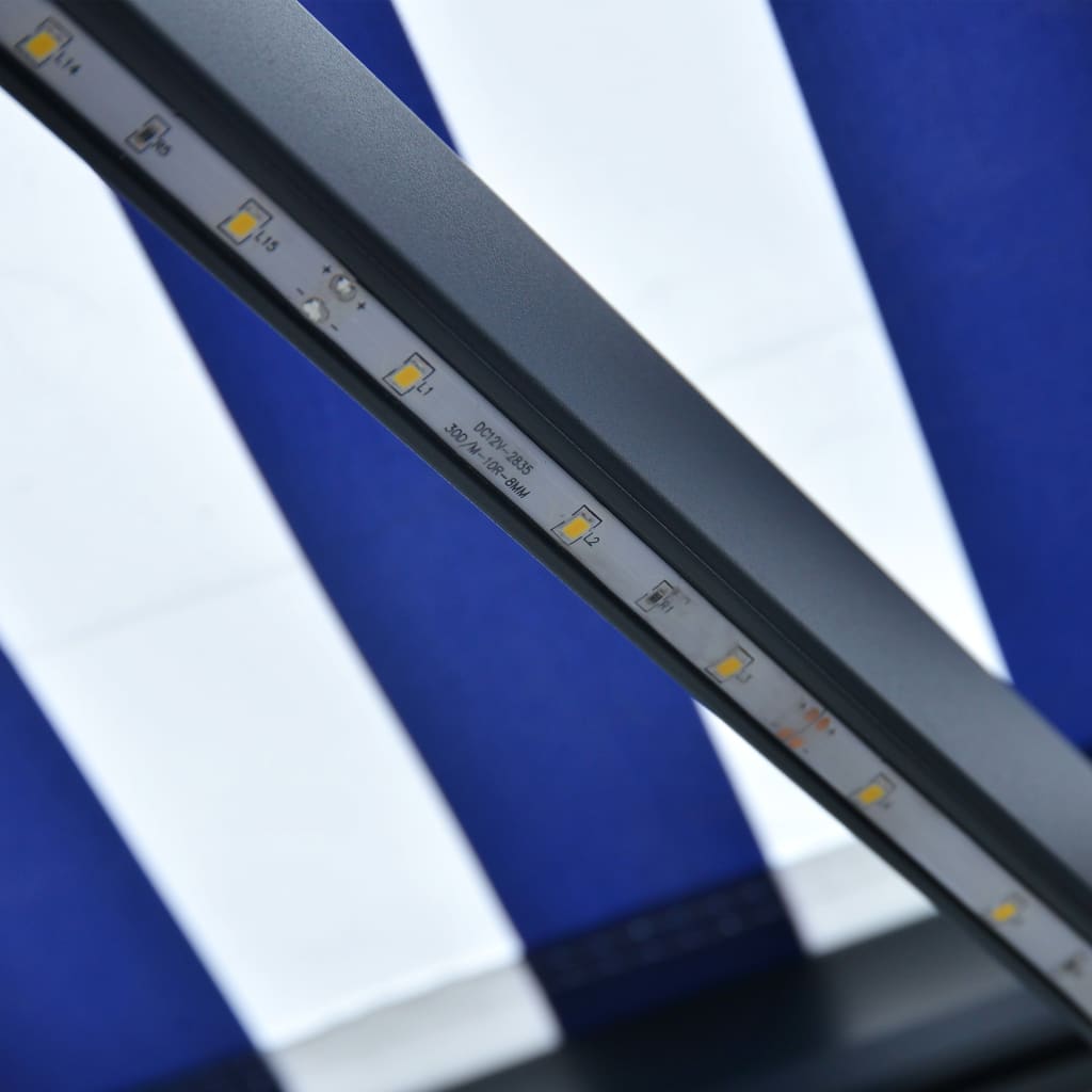 vidaXL Ručne zaťahovacia markíza s LED 300x250 cm modro-biela