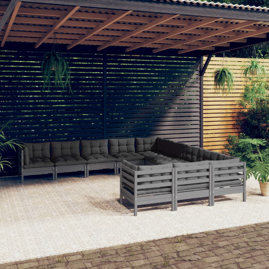 vidaXL 11-dielna záhradná súprava s vankúšmi sivá borovica