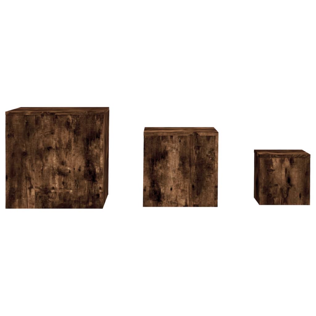 vidaXL Bočné stolíky 3 ks dymový dub spracované drevo