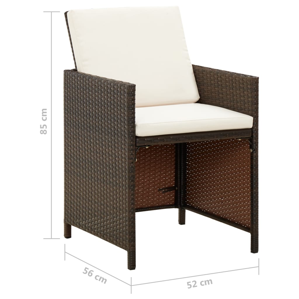 vidaXL Záhradné stoličky s podložkami 4 ks, polyratan, hnedé