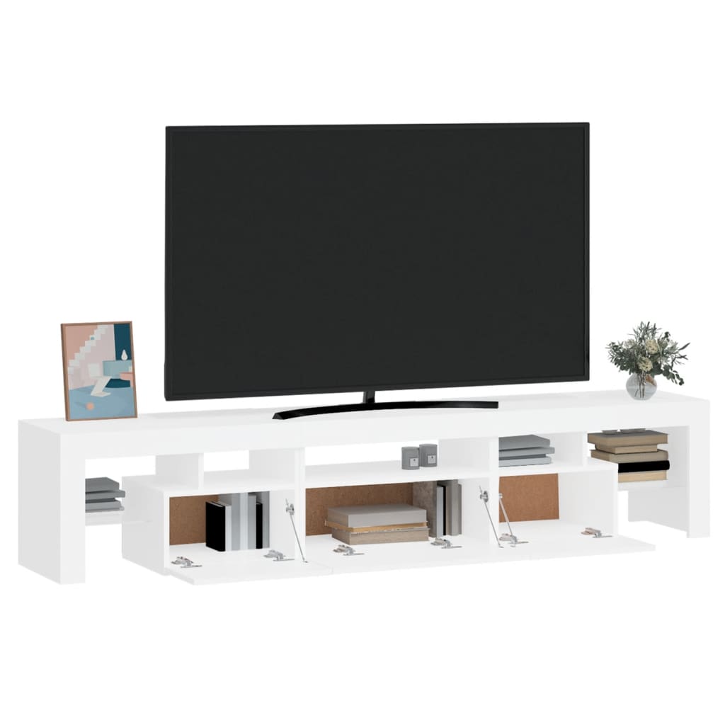 vidaXL TV skrinka s LED svetlami biela 200x36,5x40 cm