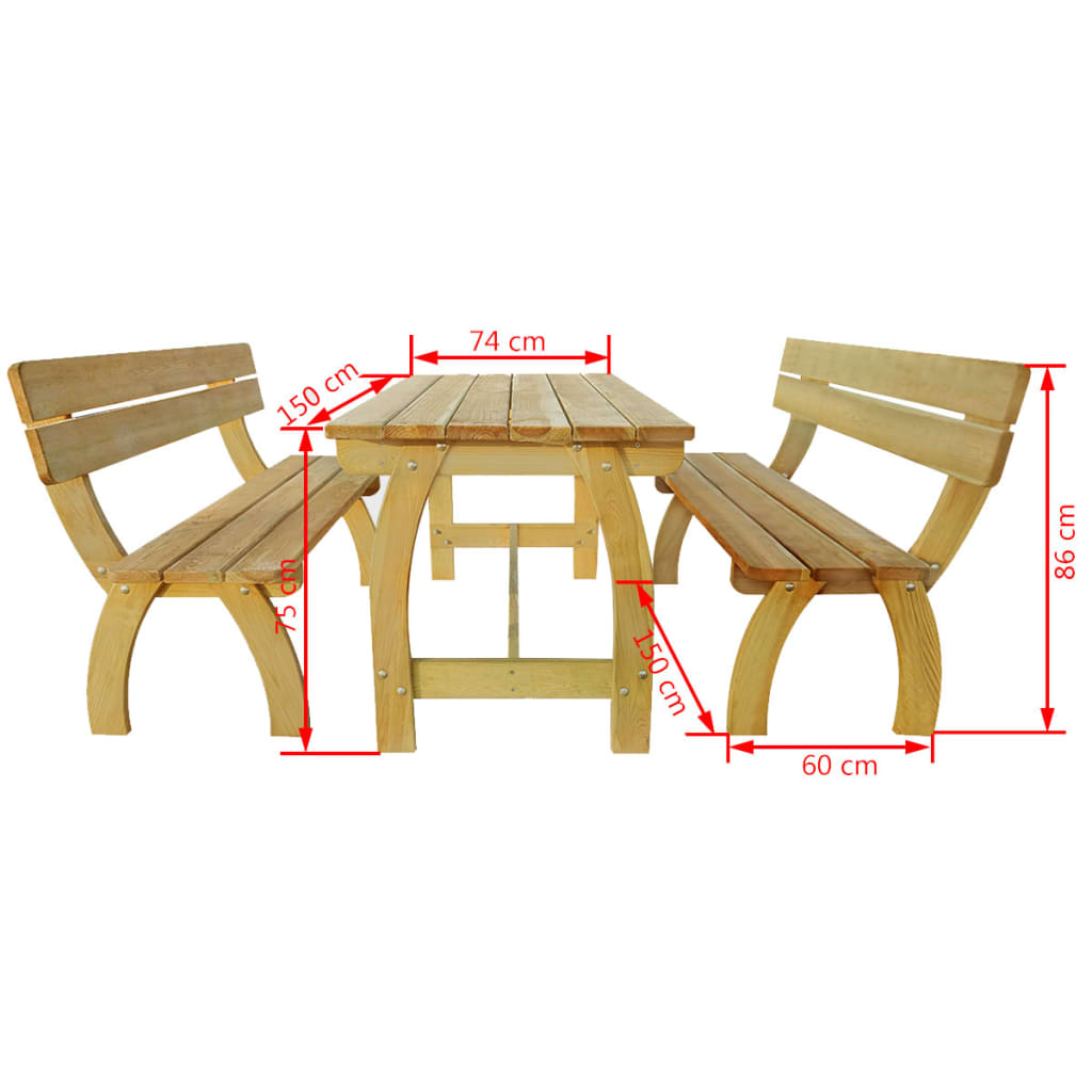 vidaXL Pivný stôl s 2 lavicami, impregnovaná borovica