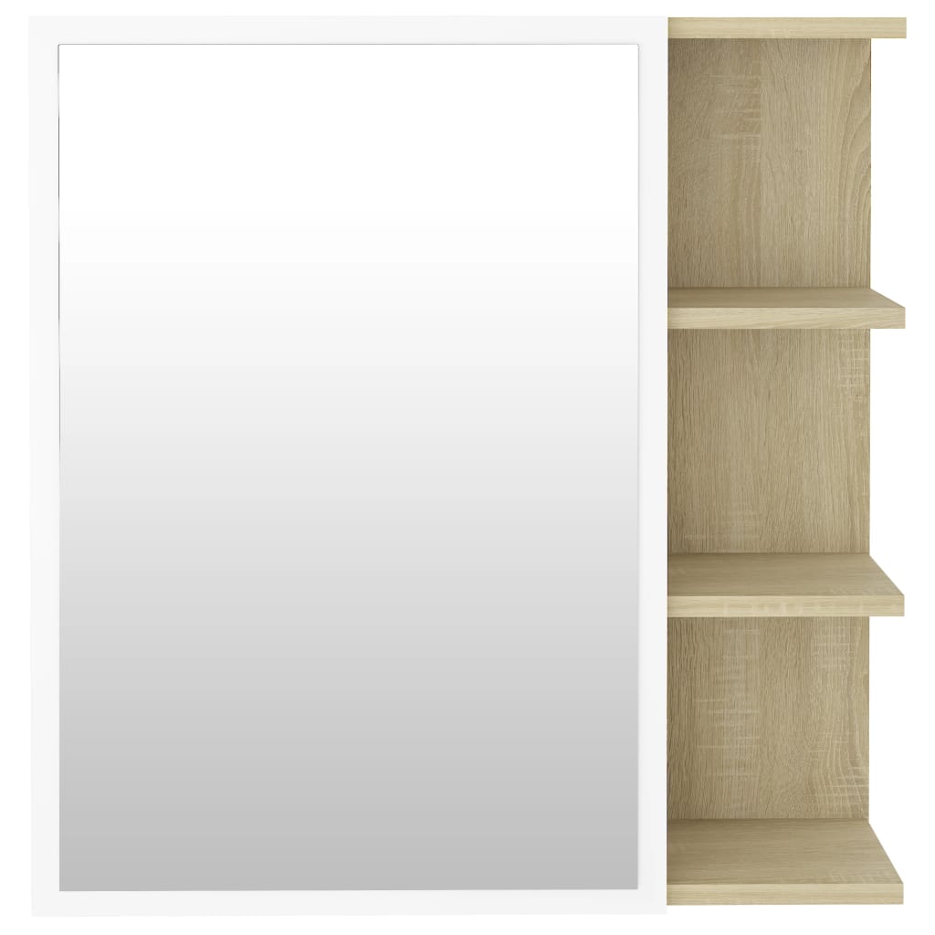 vidaXL Skrinka so zrkadlom, biela a sonoma 62,5x20,5x64 cm