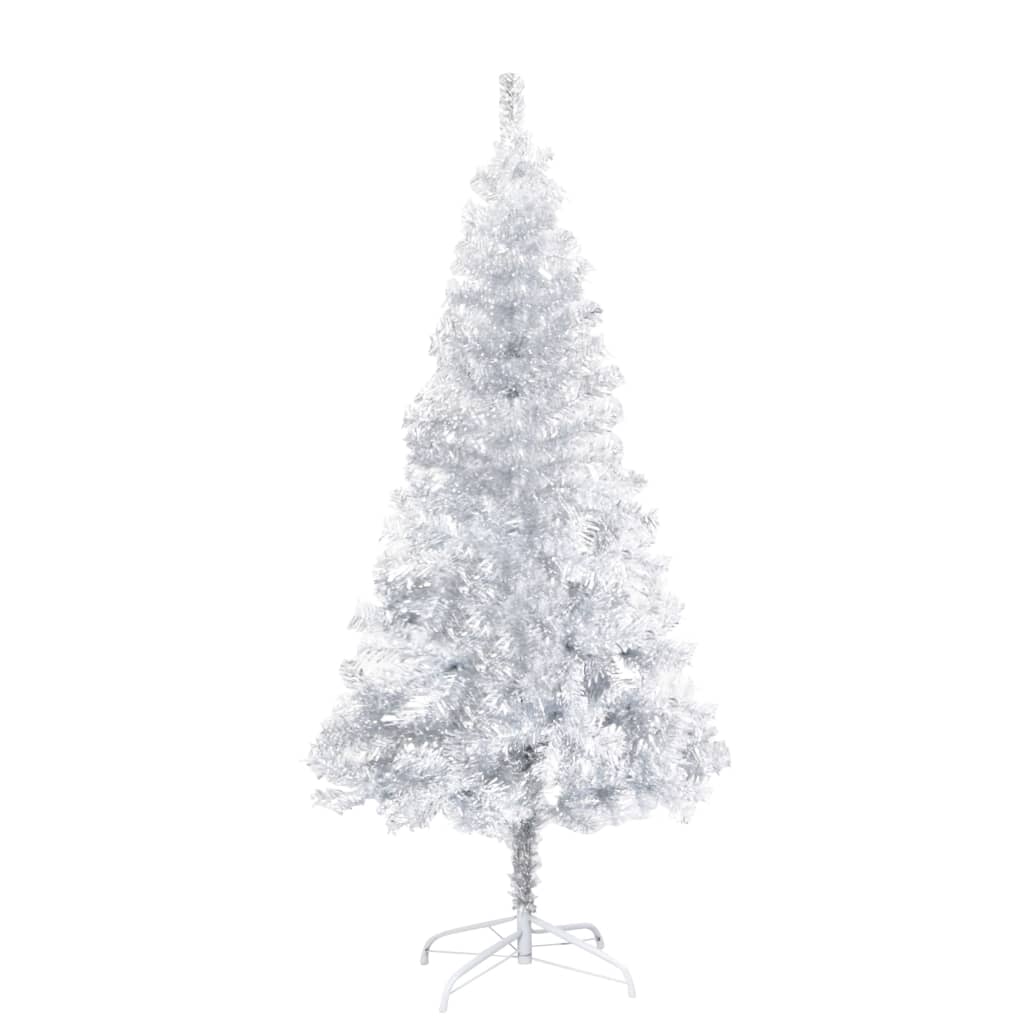 vidaXL Osvetlený umelý vianočný stromček+stojan, strieborný 150 cm PET