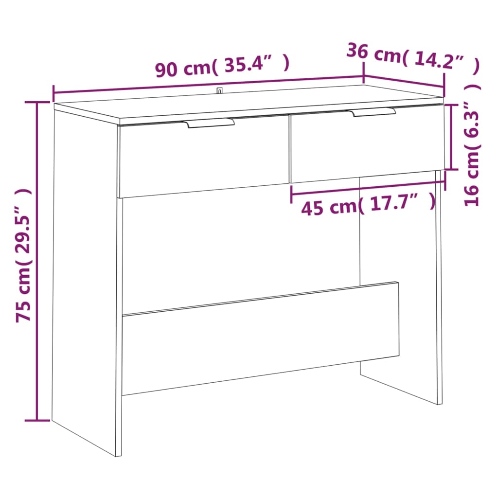 vidaXL Konzolový stolík lesklý biely 90x36x75 cm spracované drevo