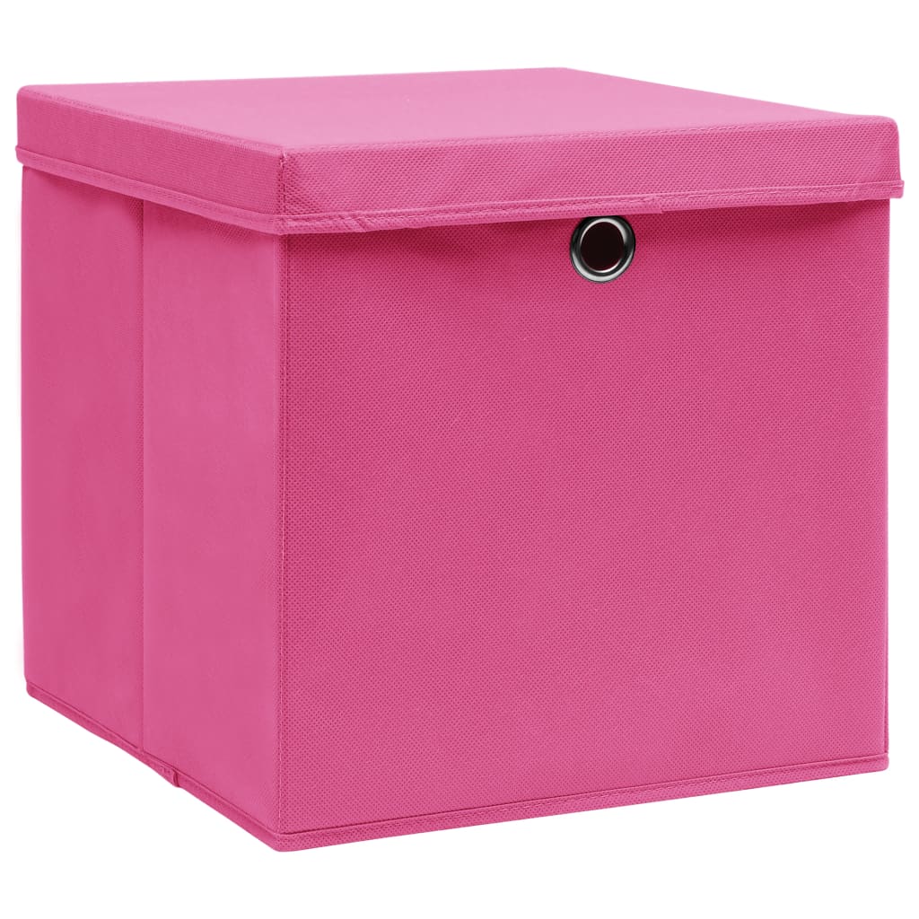 vidaXL Úložné boxy s vekom 10 ks, ružové 32x32x32 cm, látka