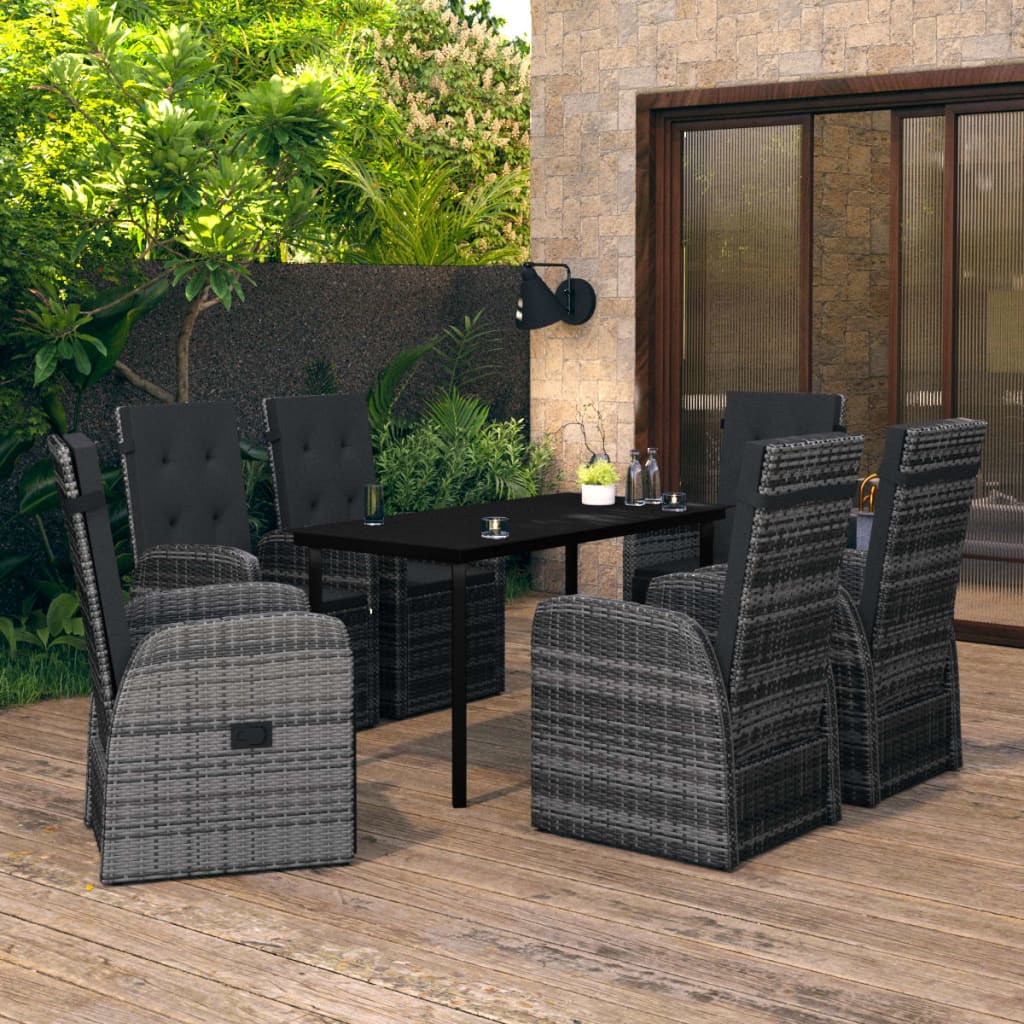 vidaXL 7-dielna záhradná jedálenská súprava so sedákmi sivá