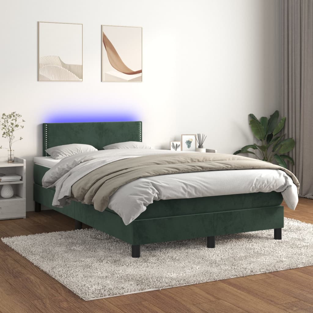 vidaXL Boxspring posteľ s matracom a LED, tmavozelená 120x190cm, zamat