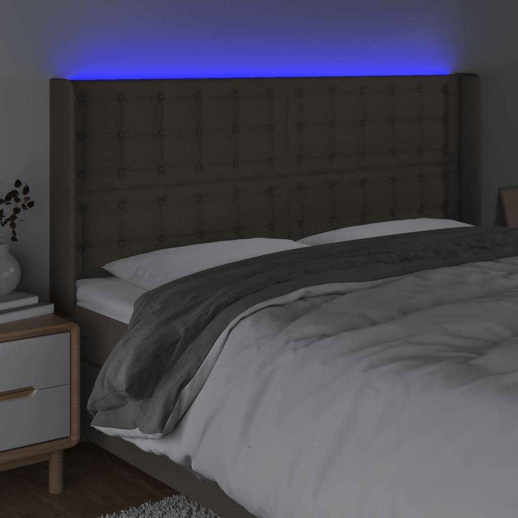 vidaXL Čelo postele s LED sivohnedé 163x16x118/128 cm látka