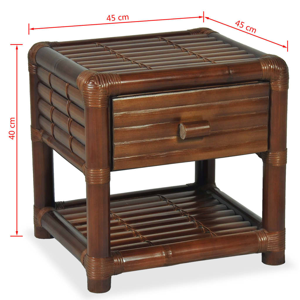 vidaXL Nočný stolík, 45x45x40 cm, bambus, tmavohnedý