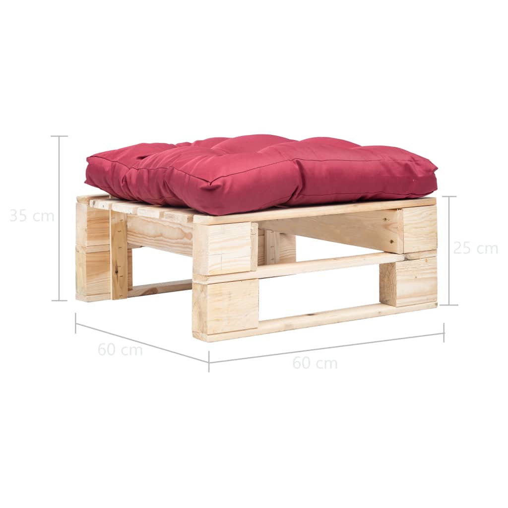 vidaXL Záhradná taburetka z paliet, červená podložka, prírodná, drevo
