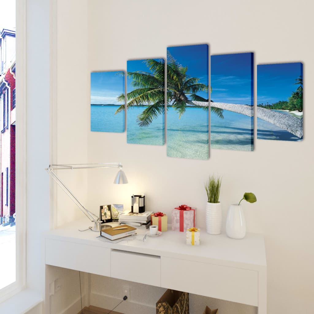 Sada obrazov na stenu, motív Piesočnatá pláž s palmou 200 x 100 cm
