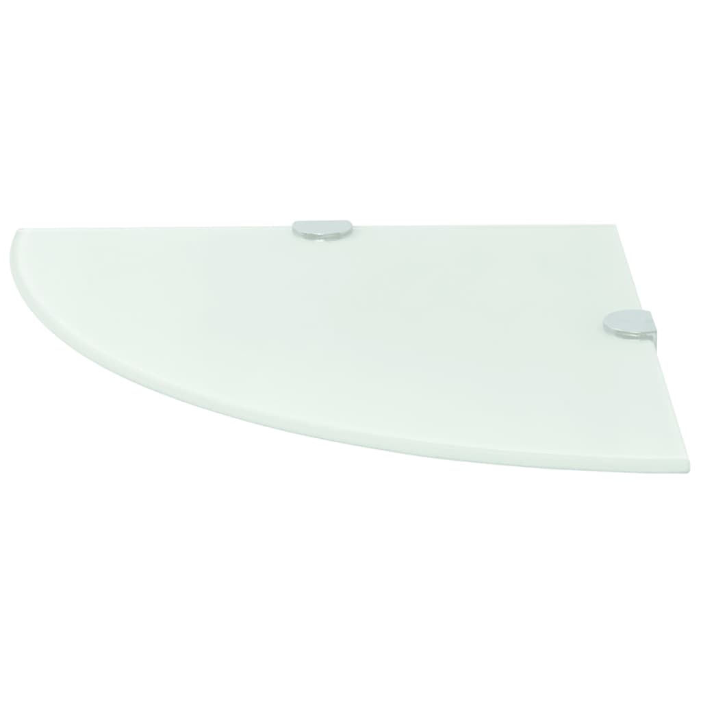 vidaXL Rohové poličky z bieleho skla s chrómovanými úchytkami 35x35 cm 2 ks