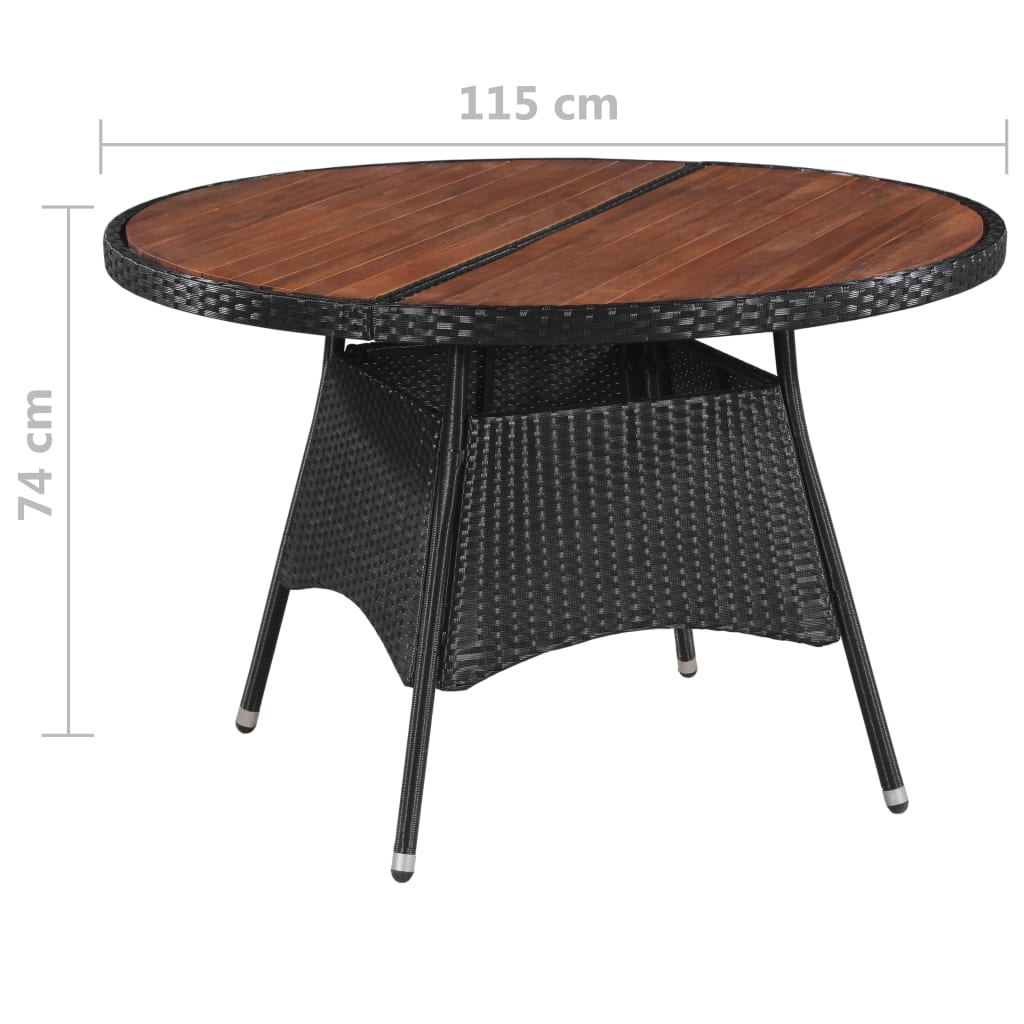 vidaXL Záhradný stôl 115x74 cm, polyratan a akáciový masív
