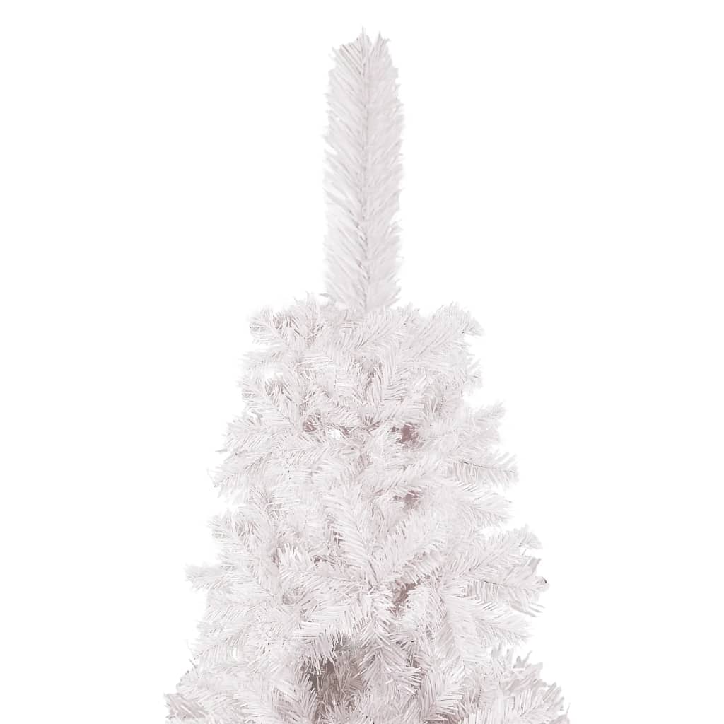 vidaXL Úzky osvetlený vianočný stromček s guľami, biely 180 cm