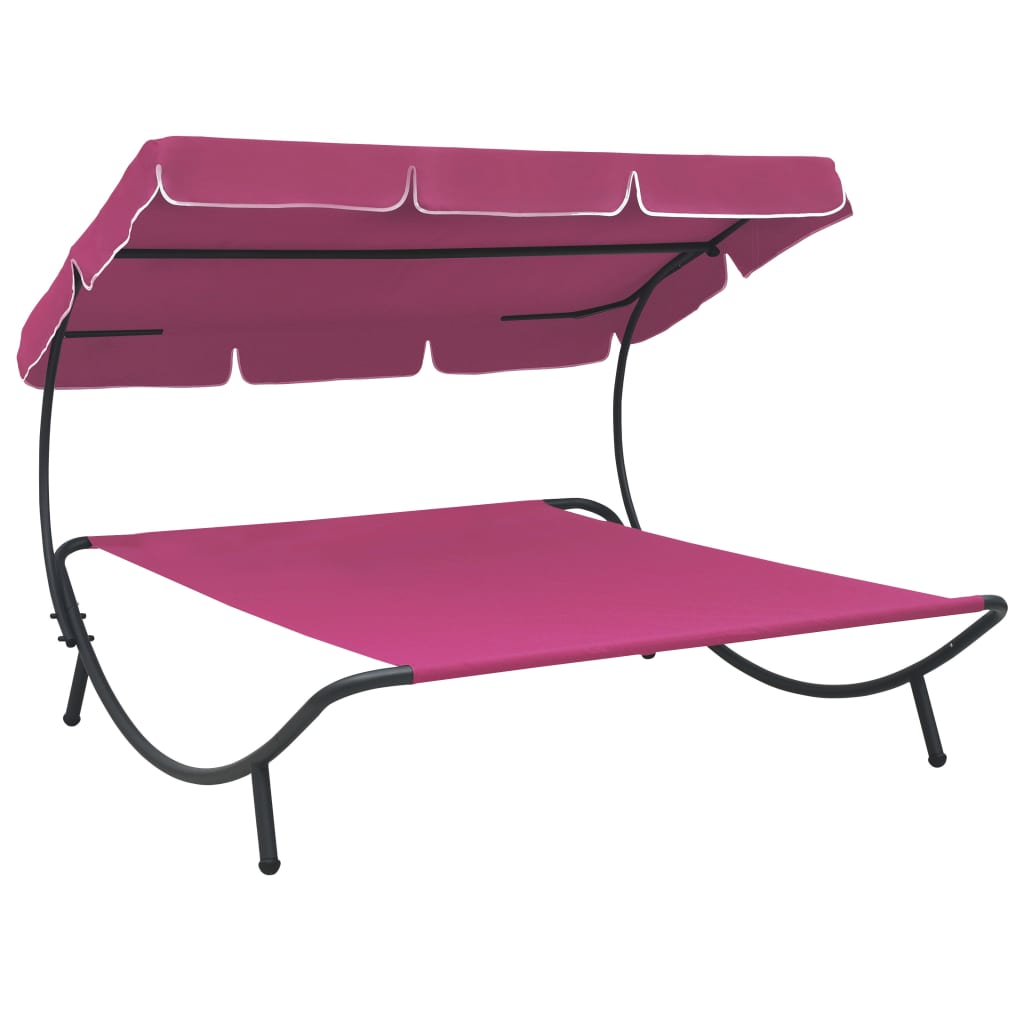 vidaXL Záhradná posteľ s baldachýnom, ružová