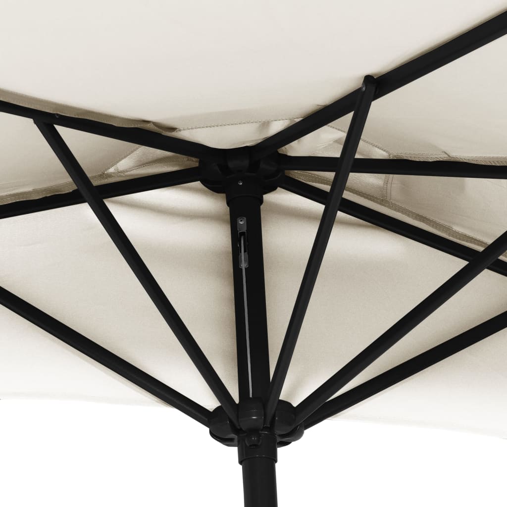 vidaXL Balkónový slnečník, hliníková tyč, pieskový 270x144 cm, polkruh